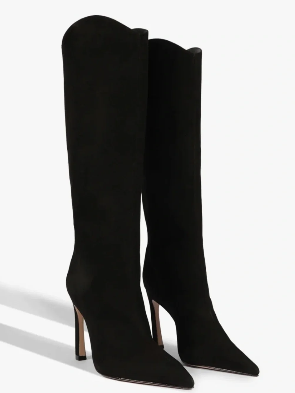 SCHUTZ Black Suede MARYANA SCULPT LEATHER BOOT Pointed Stiletto Boots Size 9B